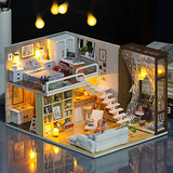 N-A DIY Miniature Dollhouse Kits Wooden Furniture Doll House Sets Modern Style Mini House with Dust Cover and Light for Christmas Birthday Gifts for Kids Girls Friends