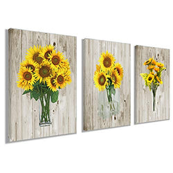 AIJUANW Sunflower Wall Art Texture Canvas Print - Concave-Convex Simulation Hand-Painted for Bedroom Living Room Home Wall Decor Paintings Artwork Modern Pictures Ready to Hang x 3 Panel