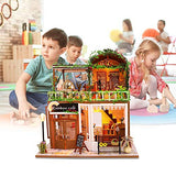 DIY Dollhouse Wooden Miniature Furniture Kit Creative Coffee Bar Room DIY Mini Real House Loft Assembly Building Kit Festival Birthday Gifts for Adults Girls with LED Light Dust Cover Music Movement