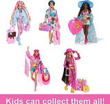 Barbie Extra Fly Doll with Snow-Themed Travel Clothes & Accessories, Sparkly Pink Jumpsuit & Faux Fur Coat