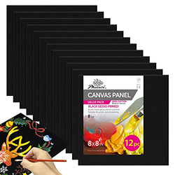 PHOENIX Black Canvas Panels 8x8 Inch, 12 Pack - 8 Oz Triple Primed 100% Cotton Acid Free Canvases for Painting, Blank Flat Canvas Boards for Acrylic, Oil, Tempera, Metallic, Neon Painting & Crafts
