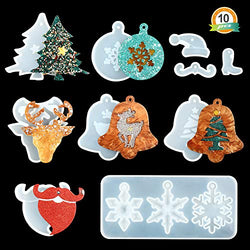 LET'S RESIN Christmas Snowflake Resin Molds, 10PCS Resin Keychain Molds with Christmas Bell Silicone Resin Molds, Christmas Reindeer Molds for Resin