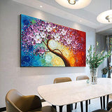 Dyi-Inn Art 100% Handpaint Oil Painting Modern Artwork Abstract Floral Paints on Canvas Wall Art for Home Decoraitons Heavy Oil Flower Paintings Ready to Hange 24x48 "