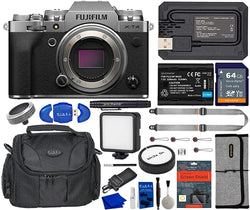 Fujifilm X-T4 Mirrorless Digital Camera Bundle with 64GB SDXC Card, Extra Battery, Peak Design Strap, LED Light, Screen Protector, Card Reader, Bag, Cleaning Kit + More (13 Items)