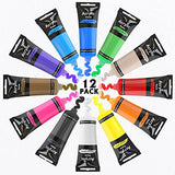 Acrylic Paint Set, Emooqi 12 vivid Colors(2.54 oz/75ml) with 3 brushes,Non Toxic, Non Fading, Art Supplies for Canvas Painting,ideal for Painters, Adults & Kids.