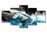 5 Pieces Oil Painting Artistic Blue Guitar Water Waves Music Painting Pictures Prints On Canvas Home Kitchen Hall Wall Art Decoration Hanging Framed by Art Gallery-wrapped Ready to Hang(60''Wx32''H)