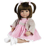 Adora ToddlerTime "Sweet Cheeks" Doll in pink dress, fancy tan cardigan, white socks and shoes