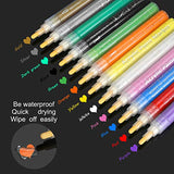 Paint Pens Glass Marker Liquid Chalk Markers Colored Arts Set Washable Erasable Permanent Pen Dry Wet Erase with Fine Point Tips for Rock Painting Stone Ceramic Glass Wood Fabric Canvas Metal DIY Craft Projects 12 Colors with 16 Chalkboard Labels