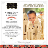 {150 Piece Set} Wooden Castle Building Blocks Set FAO SCHWARZ Toy Solid Pine Wood Block Playset Kit