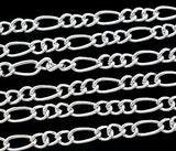 Figaro Cable Link Chain, 10 Meters - Over 30 Feet, 7x3.5mm - 4x3.2mm (Silver Plated) - Bulk