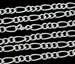 Figaro Cable Link Chain, 10 Meters - Over 30 Feet, 7x3.5mm - 4x3.2mm (Silver Plated) - Bulk