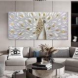 Yotree Wall Art, 24x48 Inch Paintings 3D Peacock Oil paintings Simple Style Abstract Painting with Frame Easy to Hang White Gray
