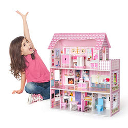 ROBOTIME Dollhouse with Furniture and Accessories Sets Wooden Pretend Play House Great Birthday & Christmas Gifts for 2 3 4 5 6 Years Old Girls