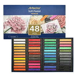 Artecho 48 Premium Soft Pastels, 46 Colors Including 4 Fluorescent Colors, Extra Free Black & White, Square Chalk for Drawing, Blending, Layering, Shading, Pastels Art Supplies for Kids, Beginners