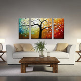 Wieco Art 3-Piece Lucky Tree Stretched and Framed Hand Painted Modern Canvas Wall Art Set