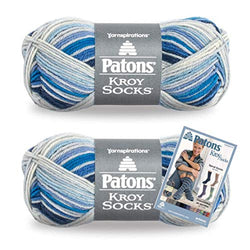 Patons Kroy Socks Yarn, 2-Pack, Coastal Stripes Plus Pattern