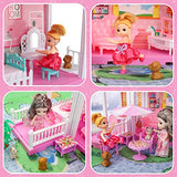 TOY Life Dollhouse - Doll House 4-5 Year Old with Lights - Toddler Girls Doll House 2-3 Year Old 20" x 19" x 11" with 2 Dolls 3 Princess Doll Dream House Rooms, Furniture & Dollhouse Accessories