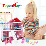 TeganPlay Miniature Dollhouse Kit for Little Girls with Doll House Furniture and Accessories
