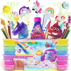Unicorn Slime Kit for Girls, Slime Kit for Girls, 12 Fluffy Slime Rainbow Colors, 3 Galaxy Slime, Poop Emoji, 2 Snow, DIY Add-ins, Charms, Glitter, Sequins, Foam Balls, 45 Pieces, Ages 7-12, Kids Gift