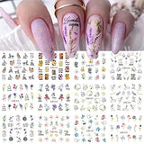 48 Sheets Flower Nail Art Stickers Decals Spring Summer Water Nail Decals Lily Lavender Butterfly Leaf Patterns Nail Supplies Accessories for Women Nail Art Design