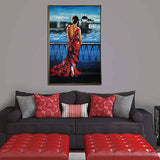 Anolyfi Oil Painting 100% Hand Painted Vintage Romantic Lady in Red Canvas Wall Art Navy Blue Picture, Venice Cityscape Artwork Large Size Framed 24"x36" for Living Room Bedroom Home Office Wall Decor