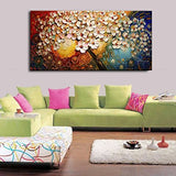 WO-STAR Heavy Textured Palette Knife Oil Paintings On Canvas Hand Painted Modern Abstract 3D Red Flowers Wall Decorative Pictures Art (24x48 inch)