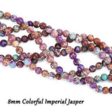 70PCS Natural 8MM Healing Gemstone Colorful Imperial Jasper Energy Stone Round Loose Beads, Semi-Precious Crystal Beads with Free Elastic String for Jewelry Making DIY