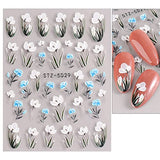 JMEOWIO 3D Embossed Flower Spring Nail Art Stickers Decals Self-Adhesive Pegatinas Uñas 5D Summer Colorful Floral Nail Supplies Nail Art Design Decoration Accessories 4 Sheets