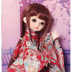 HMANE BJD Dolls Clothes, Traditional Kimono Dress Outfit Set for 1/6 BJD Dolls - (Red) No Doll