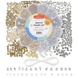 Incraftables 600pcs Spacer Beads Set for Jewelry Making (12 Styles). Best Gold & Silver Spacers Small & Large Bead Kit for DIY Bracelet & Necklace with Clasps, Jump Rings, Elastic String & Organizer