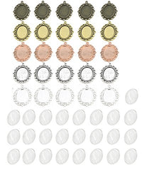 UPlama 25PCS Assorted Colors Oval Bezels Pendant Trays and 25PCS Glass Dome Tiles - 18x25mm,