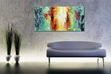 Large Hand Painted Abstract Wall Art Blue and Yellow Modern Oil Painting on Canvas for Home Office Decoration