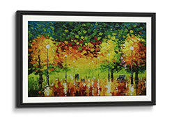 Hand Painted Oil Painting Canvas Wall Art Red Green Abstract Impressionist Forest Walking Romantic Couples Hand Made Framed Matted 3D Brushstroke Texture for Home Decor Living Bed Office Kitchen Bath Room