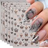 Butterfly Nail Art Stickers 3D Self-Adhesive Nail Decals Holographic Laser Silver Rose Gold Butterfly Moon Nail Stickers for Nail Art Design Manicure for Women Nail Decoration 6 Sheets