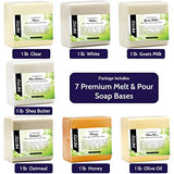 Pifito Premium Melt and Pour Soap Base Sampler - Assortment of 7 Bases (1lb ea); Clear, White, Goats Milk, Shea Butter, Oatmeal, Honey, Olive Oil - Total 7 lbs of Glycerin Hand Soap Making Supplies