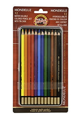 Koh-I-Noor Mondeluz Aquarelle Watercolor Pencil Set, 12 Assorted Colored Pencils in Tin &