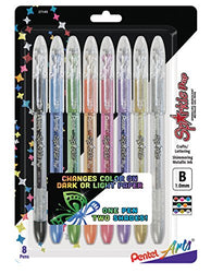 Pentel Arts Sparkle Pop Metallic Gel Ink Pen, 1.0mm Bold Line, Assorted Colors, Pack of 8