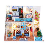 Binory 3D Wooden DIY Miniature Blue Coast Duplex Apartment with Furniture LED House,Hand-Assembled Villa Model Creative Gifts,DIY Miniature Dollhouse Kit,Creative