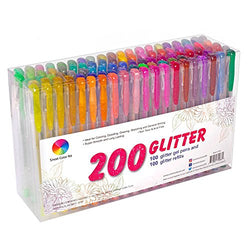 200 Pack Glitter Gel Pens Set, Smart Color Art 100 Colors Gel Pen with 100 Refills for Adult