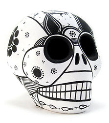 Luso Trading Company Day Of The Dead Sugar Skull, Handpainted Ceramic Decoration Figurine (White)