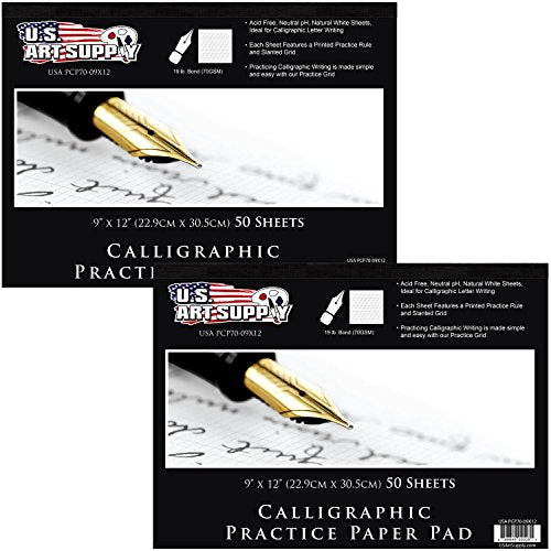 US Art Supply PCP70-09X12-2PK Premium Calligraphic Practice Paper Pad, Calligraphy Paper With