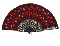 Amajiji Folding Fans for Women,Handmade Elegant Colorful Embroidered Flower Peacock Pattern