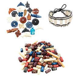 124 Pcs Bone Beads and Pendants for Jewelry Making with Free Leather Bracelet - Ox Bone Hand Carved