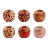 Devbor 200pcs Wood Beads Painted Pattern Barrel Wooden Beads with cord and scissors - for DIY