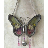 Kolin Grandma Butterfly Suncatcher Wind Chime with Pressed Flower Wings Embedded in Glass with Metal Trim Grandma Heart Charm - Gifts for Grandma