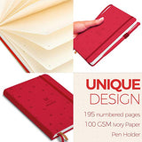 Little More Dot Grid Notebook 4 Colors/Dotted Notebook/Journal Hardcover with Thick Paper - Leather Pocket Bullet Planner (7-5,5) / Small Diary with Numbered Pages & Pen Loop + Stickers (Red)