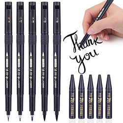 Selizo 5 Pcs Hand Lettering Pens Refillable Calligraphy Pen Brush Marker Pen with 5 Pcs Refill for Beginners Writing, Signature, Water Color Illustrations, Bullet Journaling Design and Art Drawing