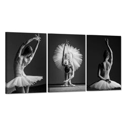 Hello Artwork Dancing Girls Modern Large Contemporary 3 Panels Beautiful Ballerina Dancers With White Tutu Stretched Gallery Canvas Wrap Giclee Print Modern Wall Decor Ready To Hang 16"x24"x3pcs