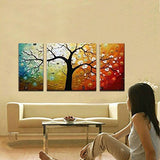 Wieco Art 3-Piece Lucky Tree Stretched and Framed Hand Painted Modern Canvas Wall Art Set