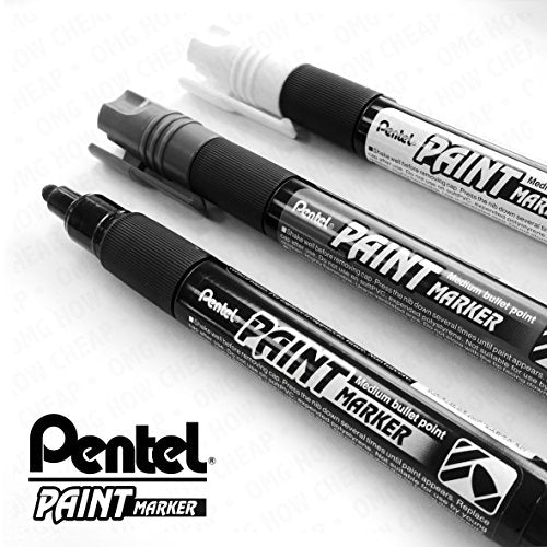 Pentel Cellulose Paint Marker - Medium Bullet Tip - MMP20 - 3 Pen Set - Black, White and Grey